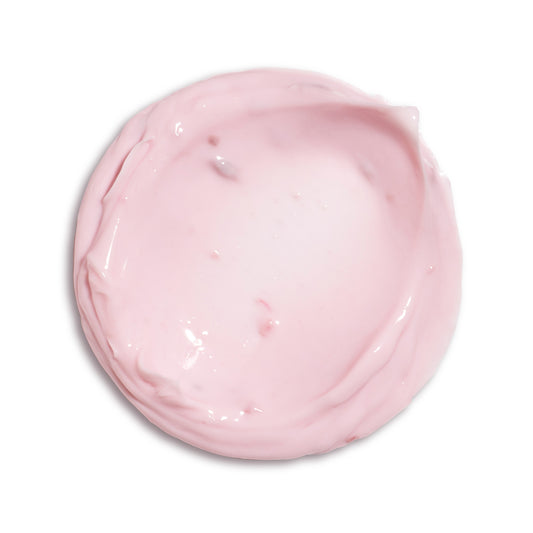 Eminence Organics Strawberry Rhubarb Masque — texture swatch applied to skin